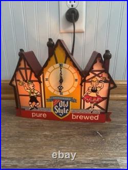 Old Style Beer Bavarian Chalet Lighted Clock, 1960's Vintage 3 Peaks Roof