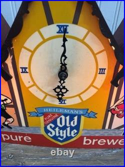 Old Style Beer Bavarian Chalet Lighted Clock, 1960's Vintage 3 Peaks Roof
