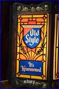 Old Style Beer Lighted 3 Panel Sign Tiffany Vintage 1976 Lights Up Parts Repair