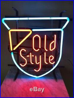 Old Style Beer Neon Light Sign Vintage Shield Logo Man Cave Game Room RARE