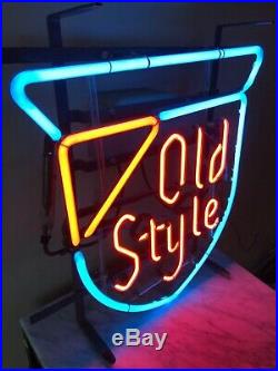 Old Style Beer Neon Light Sign Vintage Shield Logo Man Cave Game Room RARE