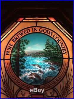 Old Style Beer WaterFall Rapids Motion Light Sign Faux Stained Glass Vtg 1982
