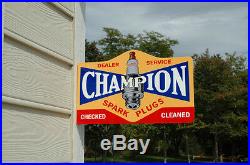 Old Style Champion Spark Plug Car Vintage Type Flange Thk Steel Sign Made In USA