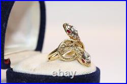 Old Style New Made 18k Gold Natural Diamond And Rose Cut Diamond Big Snake Ring
