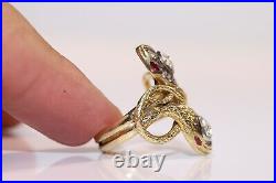 Old Style New Made 18k Gold Natural Diamond And Rose Cut Diamond Big Snake Ring