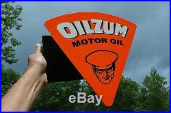 Old Style Oilzum Motor Oil Vintage Type Steel Flange Sign USA Made Thick Steel