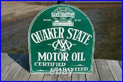 Old Style Quaker State Motor Oil & Gas 2-sided Vintage Type Steel Sign USA Made