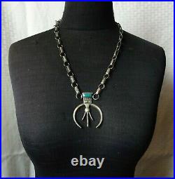 Old Style VINTAGE Hand-Stamped Sterling Silver TURQUOISE NAJA NECKLACE