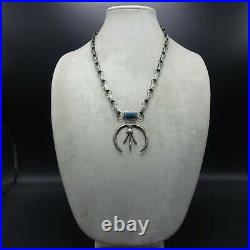 Old Style VINTAGE Hand-Stamped Sterling Silver TURQUOISE NAJA NECKLACE