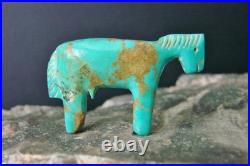 Old Style Vintage Zuni Turquoise Horse Fetish Carving By Ellen Quandelacy (D)