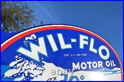 Old Style Wil-flo Motor Oil & Gas Vintage Type Flange Sign Thk Steel Made In USA
