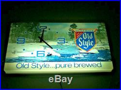 Old Style lager beer sign vintage wall clock water scene light box lighted bar