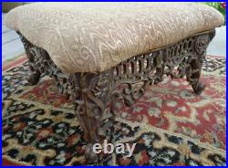 Old Victorian Style Foot Stool with Heavy Ornate Cast Iron Legs and Trim