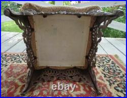 Old Victorian Style Foot Stool with Heavy Ornate Cast Iron Legs and Trim