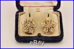 Old Vintage 14k Gold Diamond Decorated Flower Style Pretty Earring