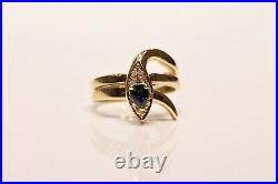 Old Vintage 18k Gold Natural Diamond And Sapphire Decorated Snake Style Ring