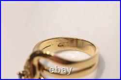 Old Vintage 18k Gold Natural Diamond And Sapphire Decorated Snake Style Ring
