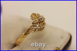 Old Vintage 18k Gold Natural Diamond Decorated Rose Style Ring