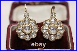 Old Vintage 18k Gold Natural Rose Cut Diamond Decorated Rose Style Earring