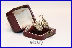 Old Vintage 18k Gold Natural Rose Cut Diamond Decorated Rose Style Earring