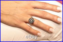 Old Vintage 8k Gold Natural Rose Cut Diamond Deorated Ottoman Style Ring
