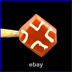 Old Vintage Antique Himalayan Style Etched Pained Carnelian Agate Beads Pendant