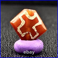 Old Vintage Antique Himalayan Style Etched Pained Carnelian Agate Beads Pendant