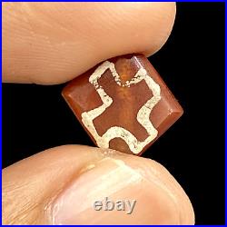 Old Vintage Antique Himalayan Style Etched Pained Carnelian Agate Beads Pendant