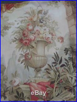 Old Vintage Flowers Floral Roses French Aubusson Style Tapestry Cloth Textile