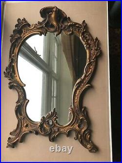 Old Vintage French Style Rococo Gold Decorated Wall Mirror Resin Cast Frame