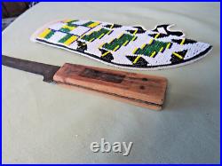 Old Vintage Green River Hand Forged Knife & Indian Style Beaded Leather Sheath