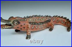 Old Vintage Mexican Aztec Style Pottery Animal Figure Mythical Crocodile