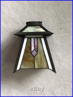 Old Vintage Mission / Tiffany Style Hanging Lamp Shade With Leaded Stained Glass