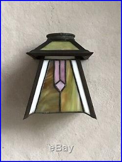 Old Vintage Mission / Tiffany Style Hanging Lamp Shade With Leaded Stained Glass