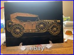 Old Vintage Modern Wire Art Car Picture Plaque On Felt 12x16 Inches Old Vintage Modern Wire Art Car Picture Plaque On Felt 12x16 Inches