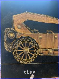 Old Vintage Modern Wire Art Car Picture Plaque On Felt 12x16 Inches Old Vintage Modern Wire Art Car Picture Plaque On Felt 12x16 Inches