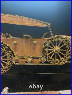 Old Vintage Modern Wire Art Car Picture Plaque On Felt 12x16 Inches Old Vintage Modern Wire Art Car Picture Plaque On Felt 12x16 Inches