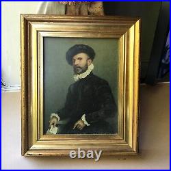 Old Vintage Oleograph Dutch Portrait Painting style Print Gold Frames Man Fine
