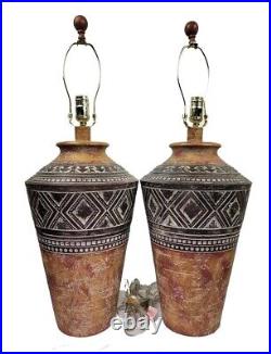 Old Vintage Southwest Style Brown Urn Ceramic Table lamp set of 2