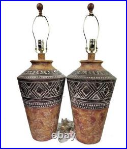 Old Vintage Southwest Style Brown Urn Ceramic Table lamp set of 2