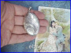 Old Vintage Sterling Silver Large Engraved Victorian Style Photo Locket Pendant