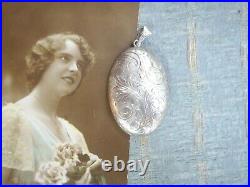 Old Vintage Sterling Silver Large Engraved Victorian Style Photo Locket Pendant