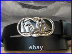 Old Vintage Style Schooner Design With Pure 925 Sterling Silver Men Belt Buckle