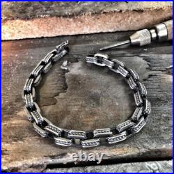 Old Vintage Style Solid 935 Argentium Silver Rectangle Link Men's Bracelets Old Vintage Style Solid 935 Argentium Silver Rectangle Link Men's Bracelets