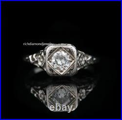 Old Vintage Style Solitaire Lab-Created Diamond 925 Sterling Silver Women Ring