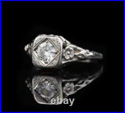 Old Vintage Style Solitaire Lab-Created Diamond 925 Sterling Silver Women Ring