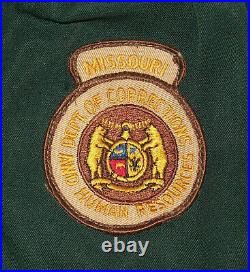 Old Vtg 1950s Dark Green Denim Prison Jacket With Missouri Dept Corrections Patch