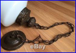 Old Vtg Antique School House Style Hanging Light Fixture Chain Ceiling Mount