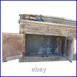 Old Wood Vintage Style Home Bar With Galvanized Stamped Tin Panels