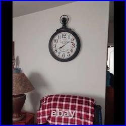 Oversized Wall Clock Vintage Old World Style Farmhouse Country Wood Round 32.7H